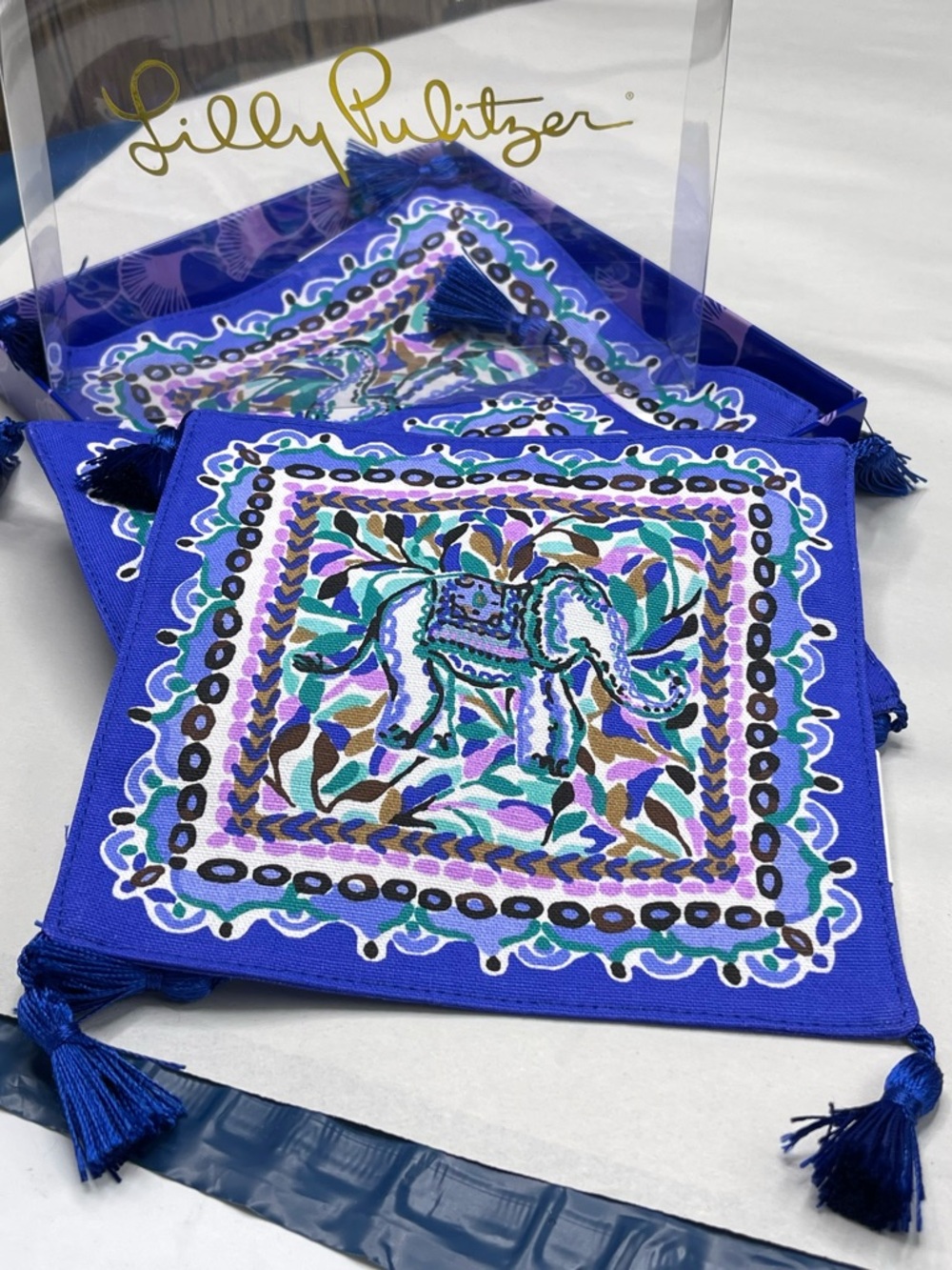 Lilly Pulitzer Cotton Cocktail Napkin Set of 4 Blue Grotto Fan Favorite 6x6”